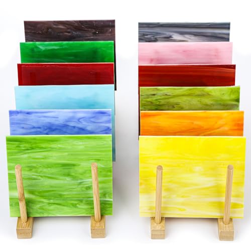 12 Sheets Opaque Stained Glass Bulk Variety Pack, 4 x 6 Inch Mosaic Glass Tiles for Crafts, Assorted Colors Cathedral Art Glasses Sheets for Stained Glass Making Projects