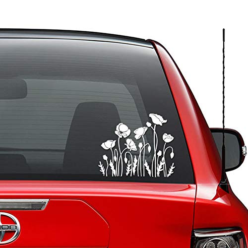 Poppy Flowers Garden Vinyl Decal Sticker Car Truck Vehicle Bumper Window Wall Decor Helmet Motorcycle and More - Size (7 inch / 18 cm Wide) / (Color Gloss White)