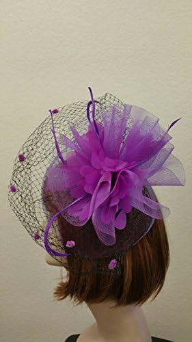 Gothic Dinner Tea Party Feather Costume Fascinator Veil Cocktail Hat - Purple