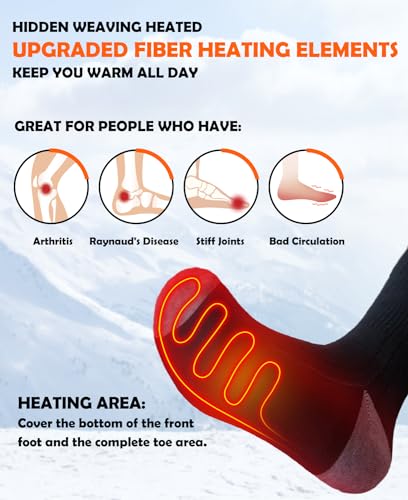 Heated Socks for Men Electric Women Heated Socks Rechargeable 5V /4000mAh, Washable Winter Heating Cotton Socks Thermal Feet Warmer Kit with 3 Heat Settings for Outdoor Sport Skiing Hunting & Camping