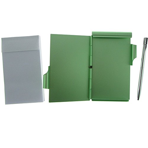 Cmxsevenday C68809 Pocket Size Aluminium Alloy Memo Pad Holder, with Ball Point Pen - Light Green