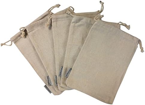 RakrisaSupplies 5x7 Inches Heavy Duty Thick Canvas Cotton Reusable Muslin Bags w/Double Drawstrings | Pack of 12 Pcs | Travel Organizing Storage Parts Bags (12, 5 x 7)