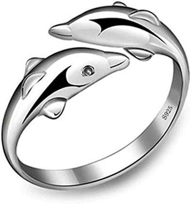 Idlespace Nice Cute Fashion Opening Adjustable Jewelry Double Dolphin Ring Silver Plated