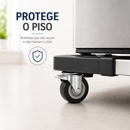 Suporte Movel Ajustavel com Rodinhas para Eletrodomesticos ate 138kg Base Multiuso para Geladeira Fogao Maquina de Lavar Estrutura Reforcada 41 a 68cm
