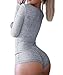 Begonia.K Women's Long Sleeve Romper Deep V Neck Botton Knitted Bodycon Jumpsuit