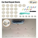 EZYKOO 60 pcs Car Roof Headliner Repair Button, Auto Roof Snap Rivets Retainer Design for Car Roof Flannelette Fixed, with Installation Tool and Fit Most Cars(Grey Beige Grid)