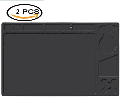 SAUNICE silicone mat soldering /Heat Insulation Silicone Pad Electrical BGA Soldering Repair Station Maintenance Platform with Screw Location Mat (black-2pcs)