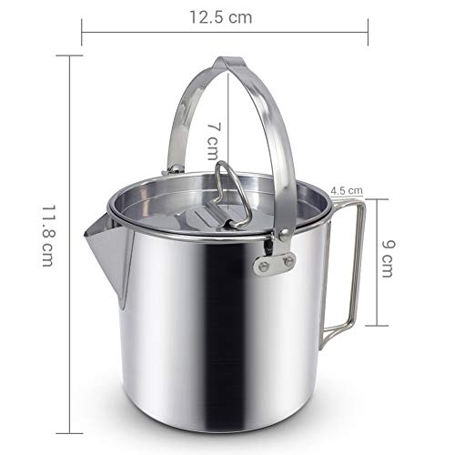 AITREASURE Camping Tea Kettle Stainless Steel Hiking Pot Portable 1.2L Coffee Pot with Handles and with Lids for Camping Hiking Picnic