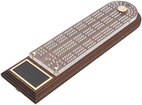 Husk and Brown-Deluxe Trophy Cribbage Board-Solid American Black Walnut with Clear acrylic Top, 3 Tracks, 6 Pegs included