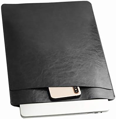 14-15.4 Inch Lightweight Leather Laptop Sleeve Case - ABRONDA Handbag Sleeve Cover Compatible 14-15.4 Inch MacBook Pro A1286 A1398 A1707 A1990 ThinkPad T-Series|X1 Carbon SurfaceBook- Black