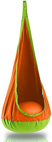 Sway Seat Premium Hanging Nest Hammock Pod for Indoor and Outdoor Use - Professional Grade Hardware Included (Orange/Green)