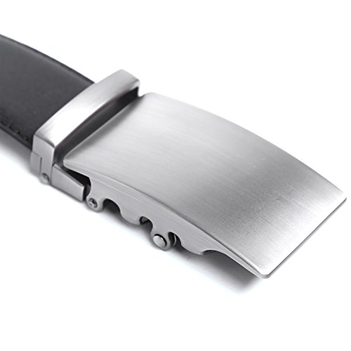 Men's Ratchet Sliding Belt, Automatic Buckle Leather Belt, 35mm Wide 1 3/8" (Size 26-47 Waist, B Black buckle) - Thumbnail 2