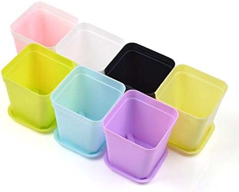 Ellaimi®10 Colors Square Plastic Plant Pot/ Planter / Flower Pot with Pallet Tray Saucer for Decoration of Home Office Desk Garden Flower Shop
