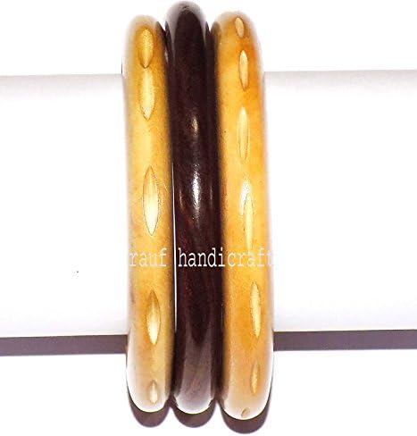 Hyderabadi Looking Woomen;s Sstylish wooden bangle set in yellow mix black