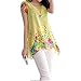 Anself Fashion Women Chiffon Blouse Floral Print Hollow Out Overlay Petal Sleeves Tops Yellow