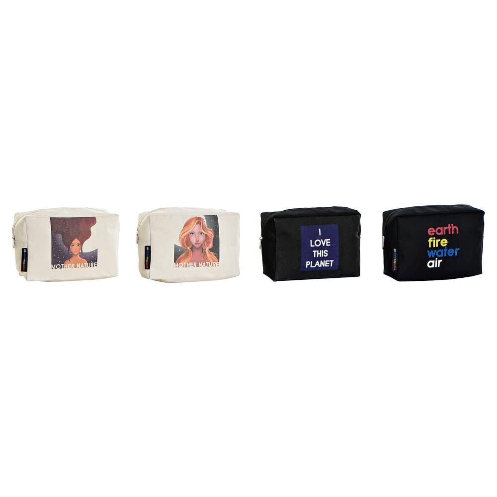 DKD Home Decor Toiletry Bag Canvas Black White Multicolour Modern (4 pcs) (20 x 8 x 14 cm)