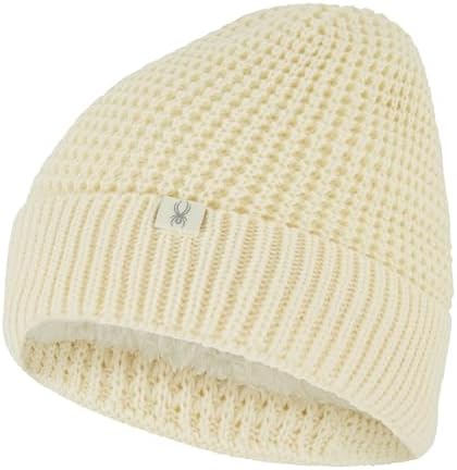 Spyder Womens Fuzzy Knit Ribbed Cuff Beanie, Black, One Size at