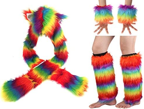 Adult Rainbow Costume Sets Wave Wig Long Gloves Stockings Tail Tutu Skirt Feather Headband