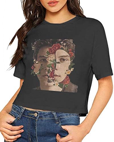 Elainely Women Crop Top,Shawn-Mendes-Lovely Vintage Short Sleeve T Shirt Tee Black