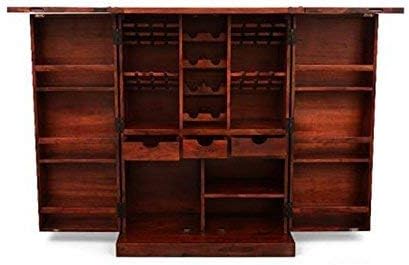 MP Wood Furniture Sheesham Solid Wood Altavista Diamond Bar Cabinet (Teak Finish)
