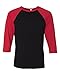 Bella + Canvas Unisex 3/4-Sleeve Baseball T-Shirt M BLACK/ RED