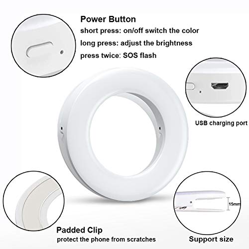 EasyULT Selfie Licht, Selfie Licht Handy, Selfie Ring Licht mit 3 Einstellbare Helligkeiten, USB Wiederaufladbar LED… – Bild 4