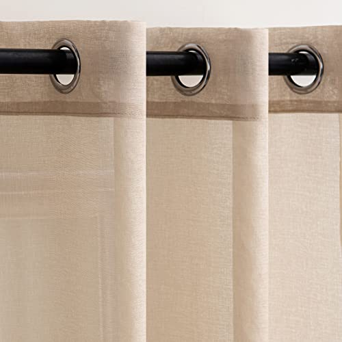 Woaboy Interior Curtains, 2 Pieces, 140 x 200 cm, Semi-Transparent Voile Window Curtains for Living Room and Bedroom for Home Decor, Beige