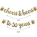 Cheers & Beers to 50 Years Gold Glitter Banner for 50th Birthday Wedding Anniversary Party Decorations Pre Strung & Ready To Hang, Beer Party Decorations
