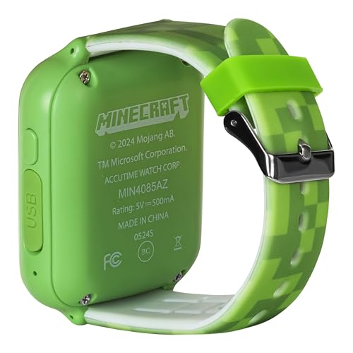 Minecraft Kids LED Smartwatch with 10 Creeper and Mob Watch Faces, Step Counter, Selfie Camera, Video Recorder, Voice Recorder, Timer, Fun Games, Calculator, and Wallpapers – Fits Wrists 5.5