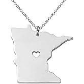 Art Attack Stainless Steel I Love Minnesota Necklace, North Star Gopher Land of 10,000 Lakes State Heart Map Pendant (Silver)