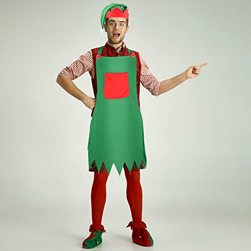 Sunshane 4 Pieces Christmas Elf Kits Include Elf Aprons and Elf Hats for Christmas Party Costume Supplies (Red and Green) - Thumbnail 4