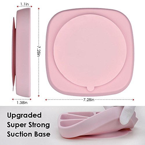 TTLIFE Baby Place-mats Silicone Plates for Toddlers,Kids,Non-Skid Suction Bottom,Baby Trays for Eating, Feeding Tray, BPA Free,Dishwasher Safe + A Portable Bag - Pink - Thumbnail 2