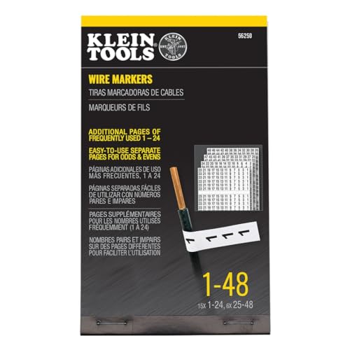 Klein Tools 56250 Wire Marker Book for Cable Management, Electric Panel Organization Wire Label Stickers, Numbered 1-48