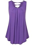A Line Tank Top , Messic Womens Sleeveless Shirts Scoop Neck Pleats A Line Criss-Cross Back Tank Top(XX-Large,Violet)