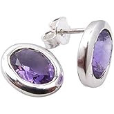 SilverStarJewel 925 Solid Silver Purple Amethyst tcw 2.6 February Birthstone Earrings 1 cm