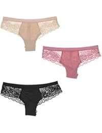 Intimates Lacey Cheeky Women's Bikini Panties Underwear (3Pr) Black, Pink, Nude