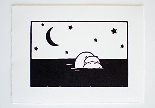 Hippo Under the Stars - woodblock print