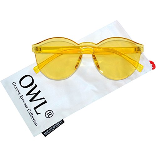 Steampunk Retro Gothic Vintage Colored Metal Round Circle Frame Sunglasses Colored Lens OWL (Transparent_Colorful_Yellow, PC Lens)