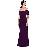 Betsy & Adam Womens Betsy & Adam Women's Floor-Length, Off-The-Shoulder Gown, with Draped Detail (Plus)