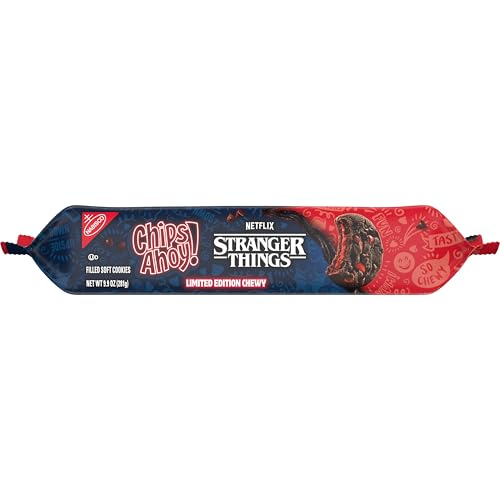 CHIPS AHOY! STRANGER THINGS CHEWY CHOCOLATEY STRAWBERRY-FLAVORED FILLED SOFT COOKIES, LIMITED EDITION, 9.9 OZ