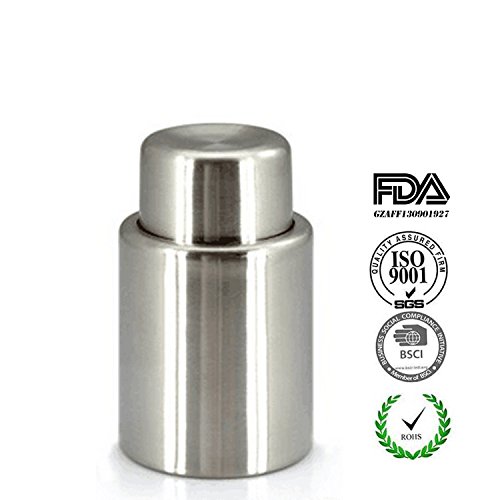 WASING SS-01 Stainless Steel Vacuum Wine Stopper - Pump Inside -FDA Approved,Super Easy to Keep Your Best Wine Fresh