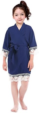 Lilywei Girl's Soft Cotton Robe 3/4 Long-Sleeve Bathrobe With Lace Flower For Spa Wedding Birthday