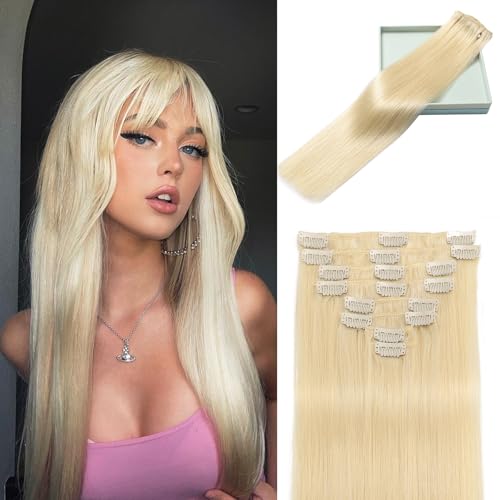 Clip in Human Hair Extensions 16 Inch Platinum Blonde