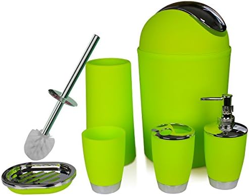 RGUSEN Bathroom Accessories Sets Complete, 6 Piece Luxury Bath Accessories Set Complete by, Lotion Dispenser,Toothbrush Holder, Bathroom Tumblers, Soap Dish, Trash Can, Toilet Brush Set(Apple Green)