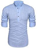 Mens Thin Henley Button-down Slim Fit Rollup Sleeve Shirt