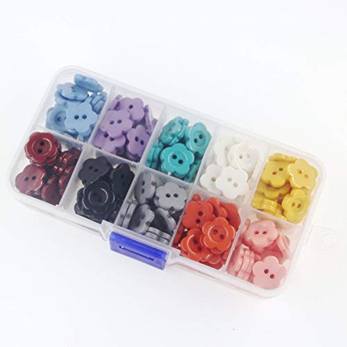 15MM(5/8") Flower Shaped Multicolor 2 Holes Cute Resin Sewing Buttons for Scrapbooking Knitting Pack of 200 pcs(Each Color 20) with Box Leekayer