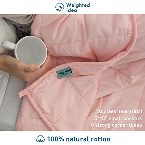 Weighted Idea Weighted Blanket Adult 15 lbs Twin Size (48''x78'', 100% Natural Cotton, Coral Pink)