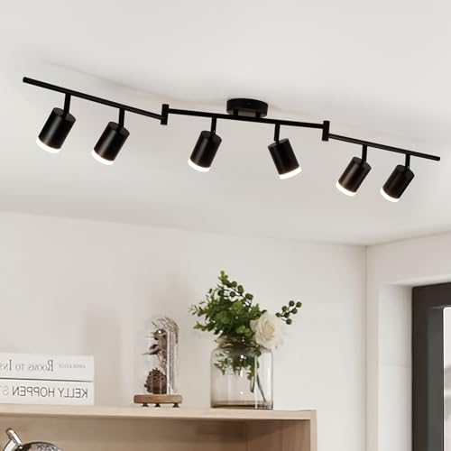 Leselux LED Ceiling Spotlight 6 Bulbs, Modern Ceiling Light Spotlight, Black, Ceiling Light Spotlights, Swivelling, Metal Spotlight Bar Ceiling Spotlight GU10 for Living Room, Bedroom, Kitchen (Bulb Not Included)
