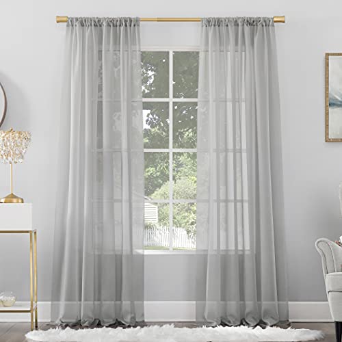 No. 918 Mallory Sheer Voile Rod Pocket Curtain Panel, 59" x 96", Silver