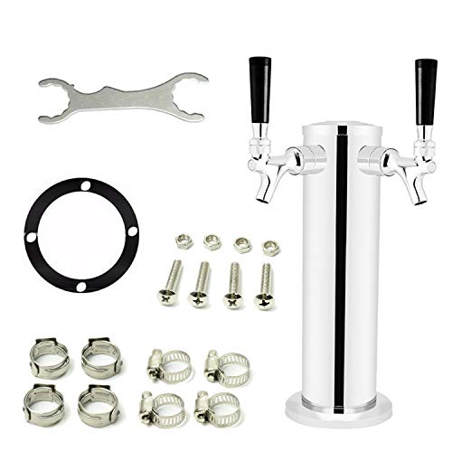 LoveDeal Stainless Steel Double Tap Draft Beer Tower, Beer Kegerator Tower Dispenser Kit with 2 faucet, Hose, Keg Wrench - 3" Diameter